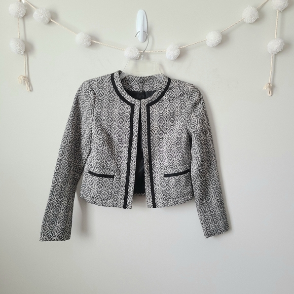 Banana Republic Black Print Flat Collar Blazer Size 00 Petite - Picture 1 of 9